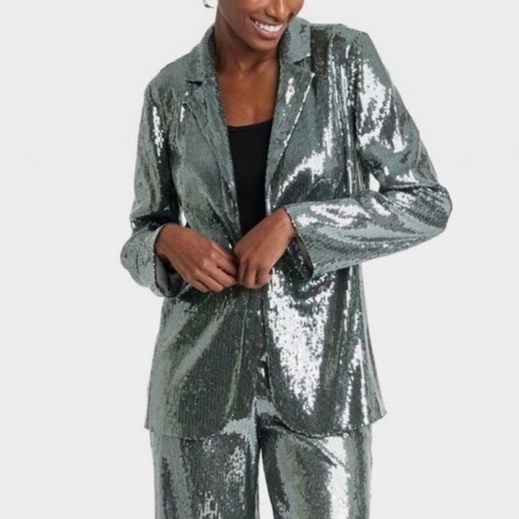 A New Day Sequin Pewter Silver Relaxed Blazer SMALL - Picture 1 of 13
